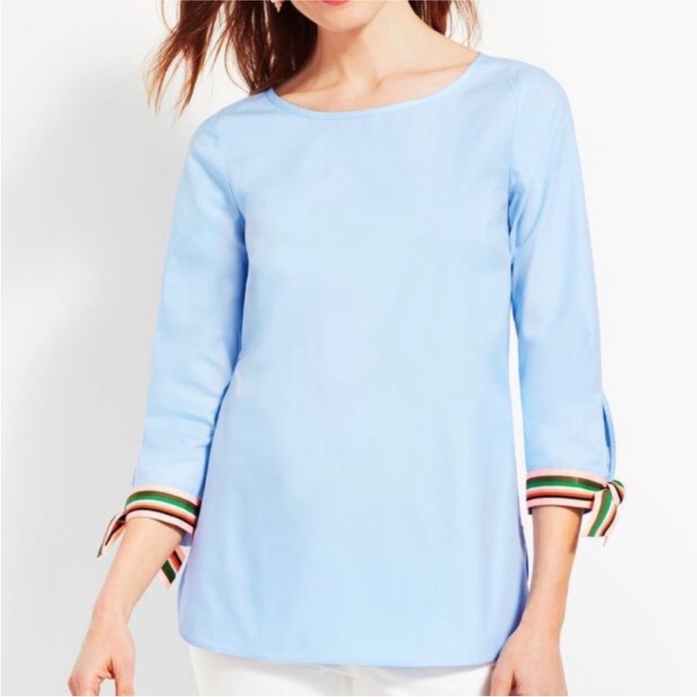 TALBOTS Blouse Shirt Size 3X Blue Lightweight Cotton Pastel Coastal‎